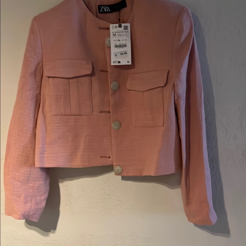 Zara Pink Blazer Cropped Suit Jacket